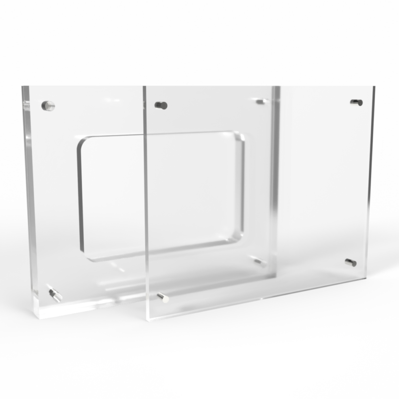 Clear acrylic display stand with screws.