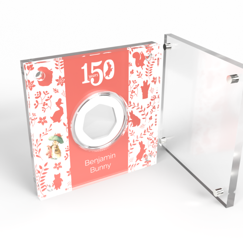 Benjamin Bunny 150 years commemorative coin display.