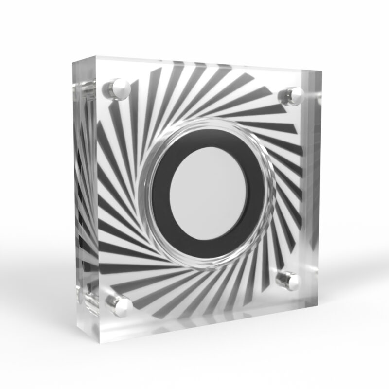 Clear spiraling pattern square glass block