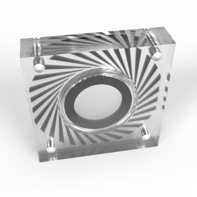 Transparent acrylic block with spiral pattern design