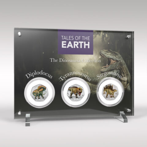 Tales of the Earth dinosaur coin collection display set.