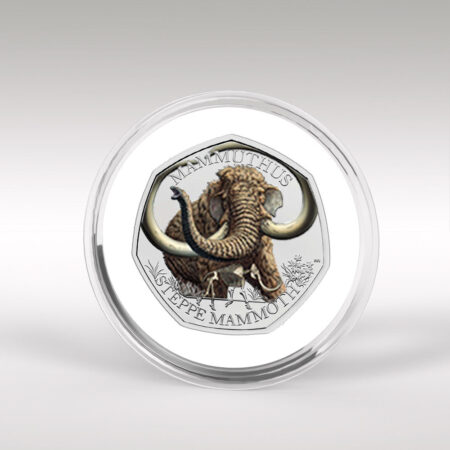 Silver coin featuring steppe mammoth design