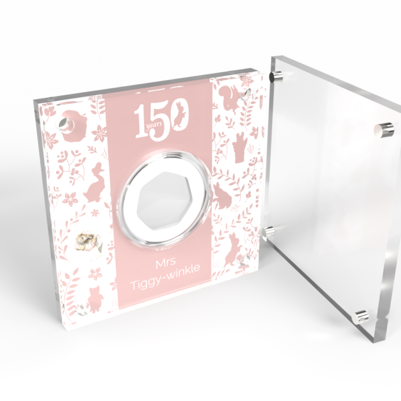 Mrs Tiggy-winkle 150th anniversary commemorative coin display.