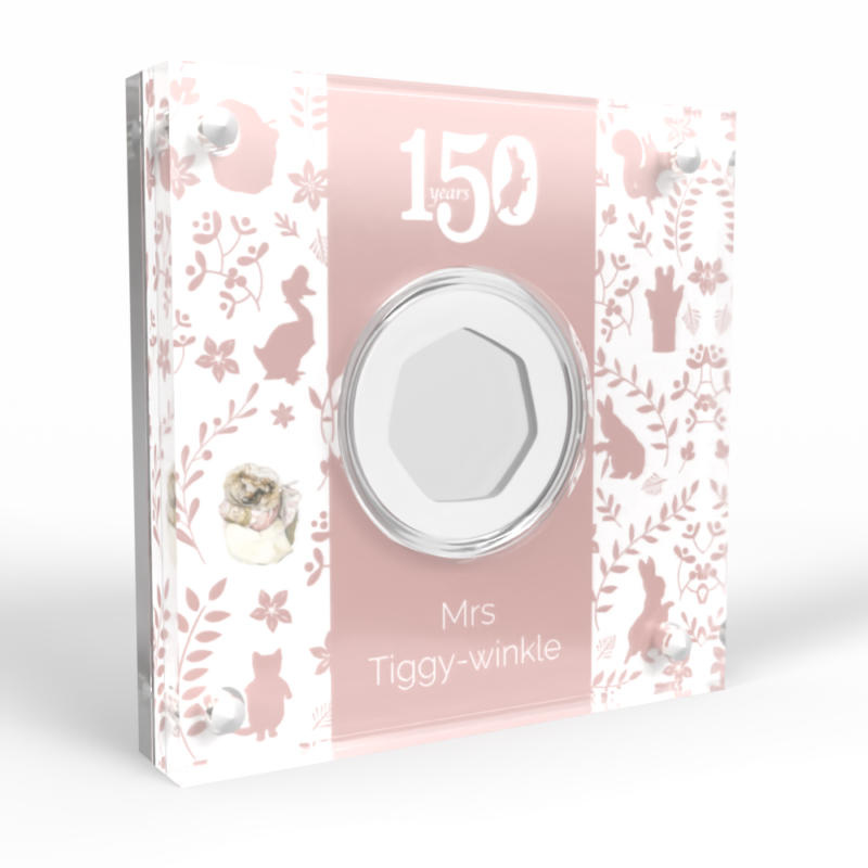 Mrs Tiggy-Winkle 150th anniversary collectible coin display.