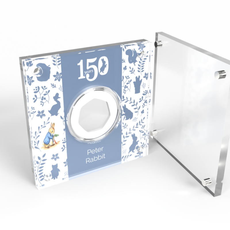 Peter Rabbit 150 years commemorative coin display