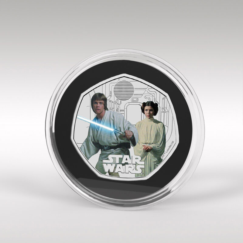 Star Wars coin featuring Luke Skywalker and Princess Leia.