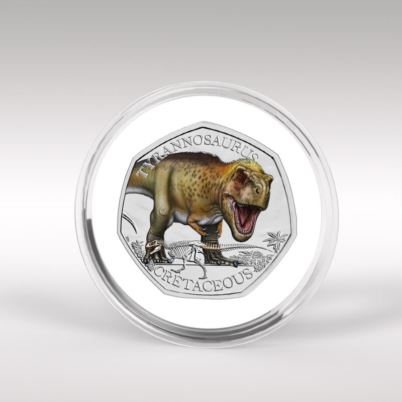 Tyrannosaurus Rex dinosaur coin from the Cretaceous period.